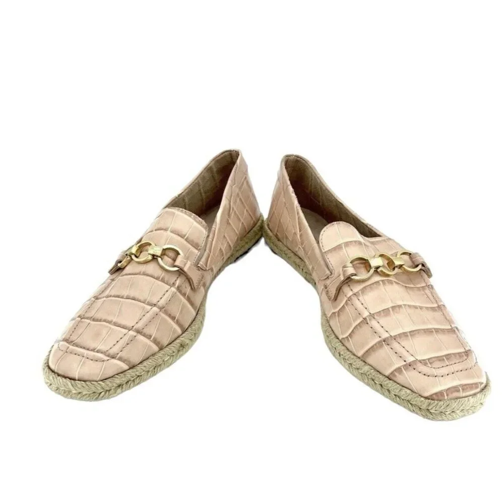 Schutz Women's Loafers Patty Crocodile Embossed Pink Leather Flats SZ 9 NEW